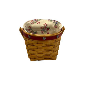 2002 Longaberger Sweetheart Love Notes Basket w/Liner & Protector 5.75L 3.75W 5H